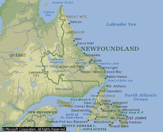 map of Newfoundland, Canada